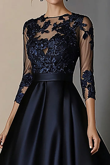 Une ligne dentelle marine Robe Mère De Mariée Avec Manches 3/4